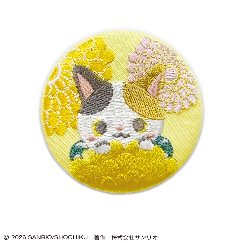 かぶきにゃんたろう　トレーディング刺繍缶バッジ（くすみフラワー）