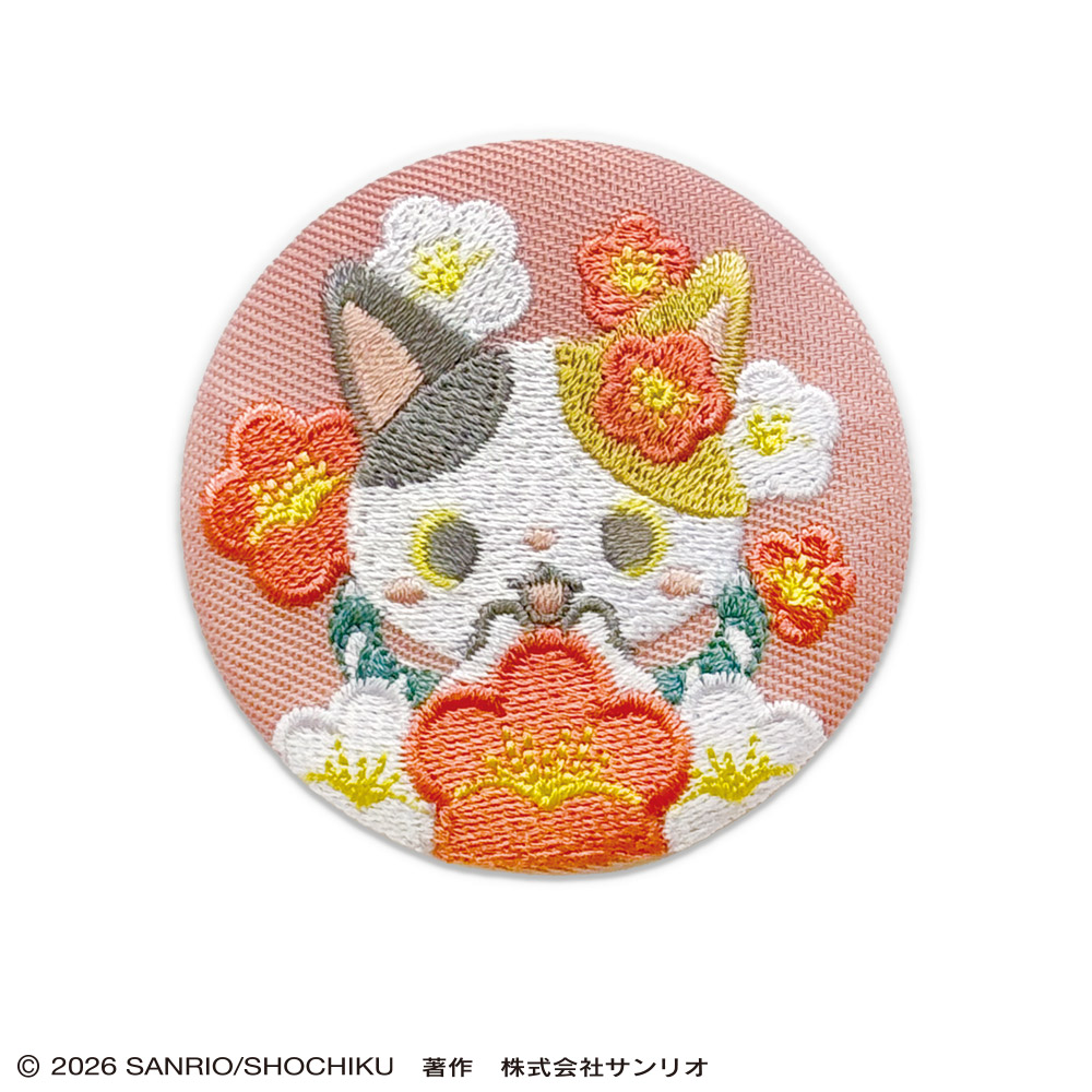 かぶきにゃんたろう　トレーディング刺繍缶バッジ（くすみフラワー）