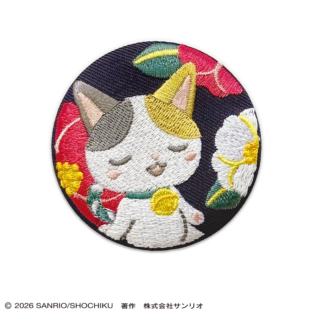 かぶきにゃんたろう　トレーディング刺繍缶バッジ（くすみフラワー）