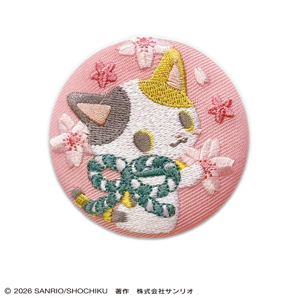 かぶきにゃんたろう　トレーディング刺繍缶バッジ（くすみフラワー）