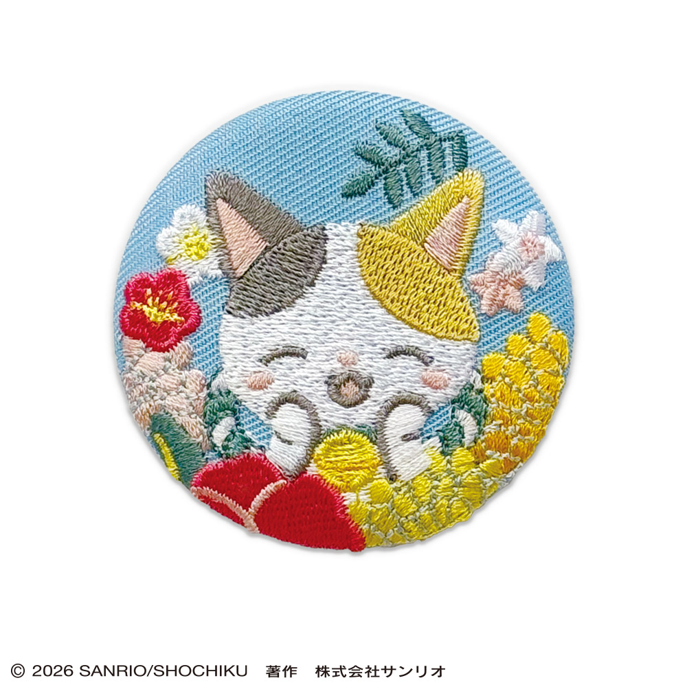 かぶきにゃんたろう　トレーディング刺繍缶バッジ（くすみフラワー）