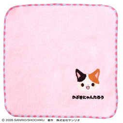 かぶきにゃんたろう　ワンポイント刺繍プチタオル（ピンク）